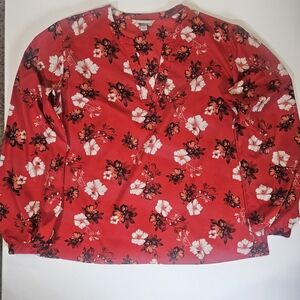 A New Day Floral Blouse Womens Large Red Pink Valentines Christmas Holiday Ready
